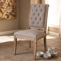 Baxton Studio TSF-7711-Beige-DC Charmant French Provincial Beige Fabric Upholstered Weathered Oak Finished Wood Dining Chair